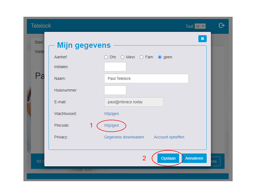 Telelock Mijn Gegevens Pincode Wijzigen En Opslaan