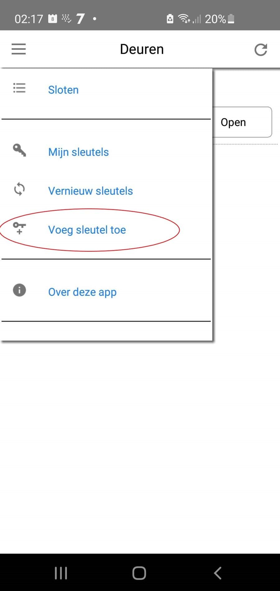 Toegang App Menu Voeg Sleutel Toe