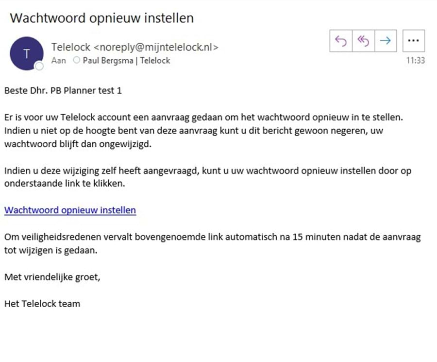 Telelock Nieuw Wachtwoord Email