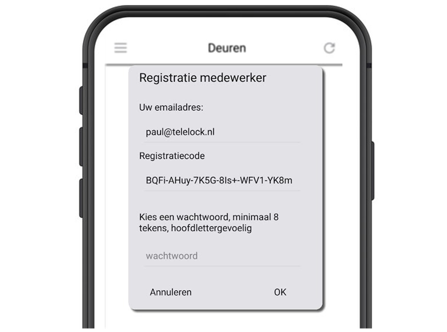 Telelock Email Registratiecode Toevoegen